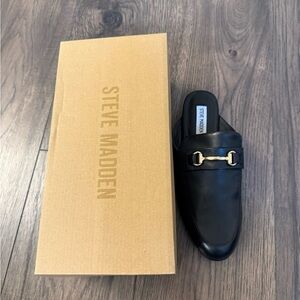 Steve Madden Black Slip-On Shoes with Gold Detail